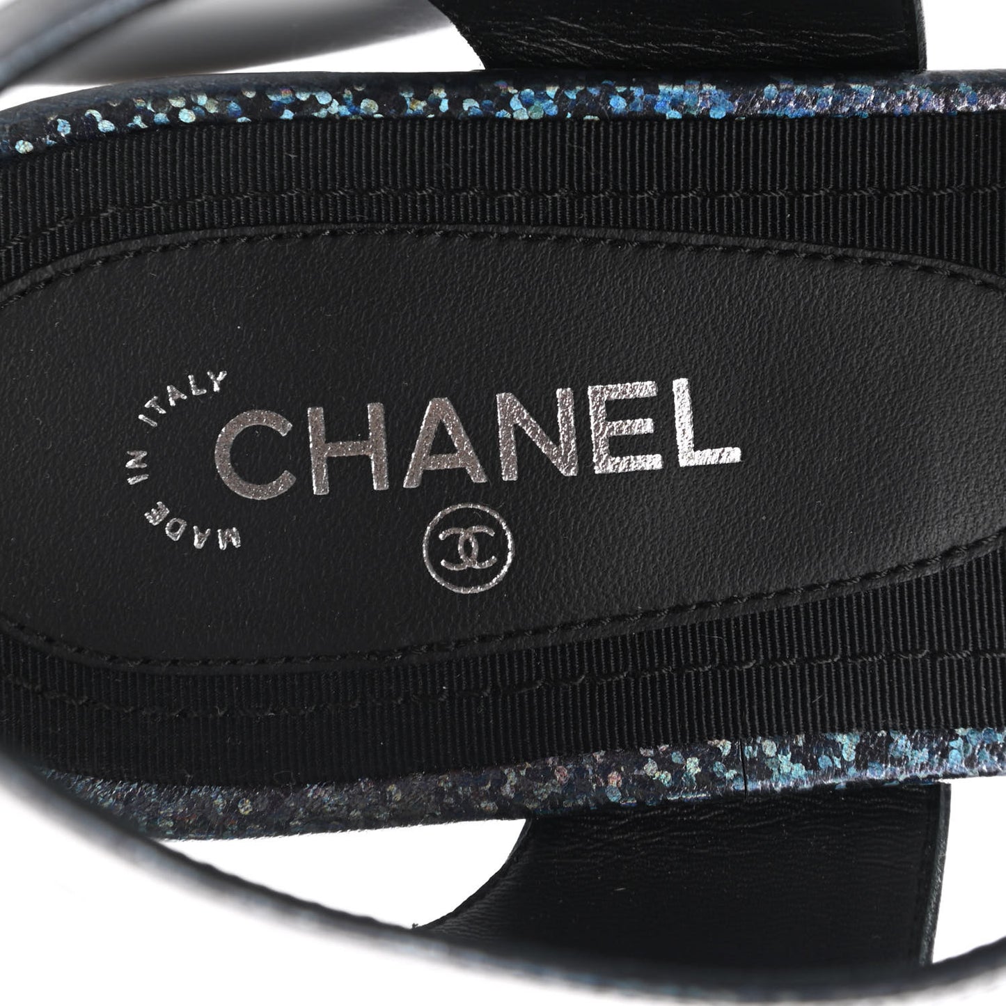 Fantasy Lambskin CC Chain Thong Sandals 40 Blue Black