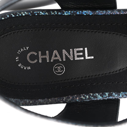 Chanel Fantasy Lambskin CC Chain Thong Sandals 40 Blue Black 7 of 9