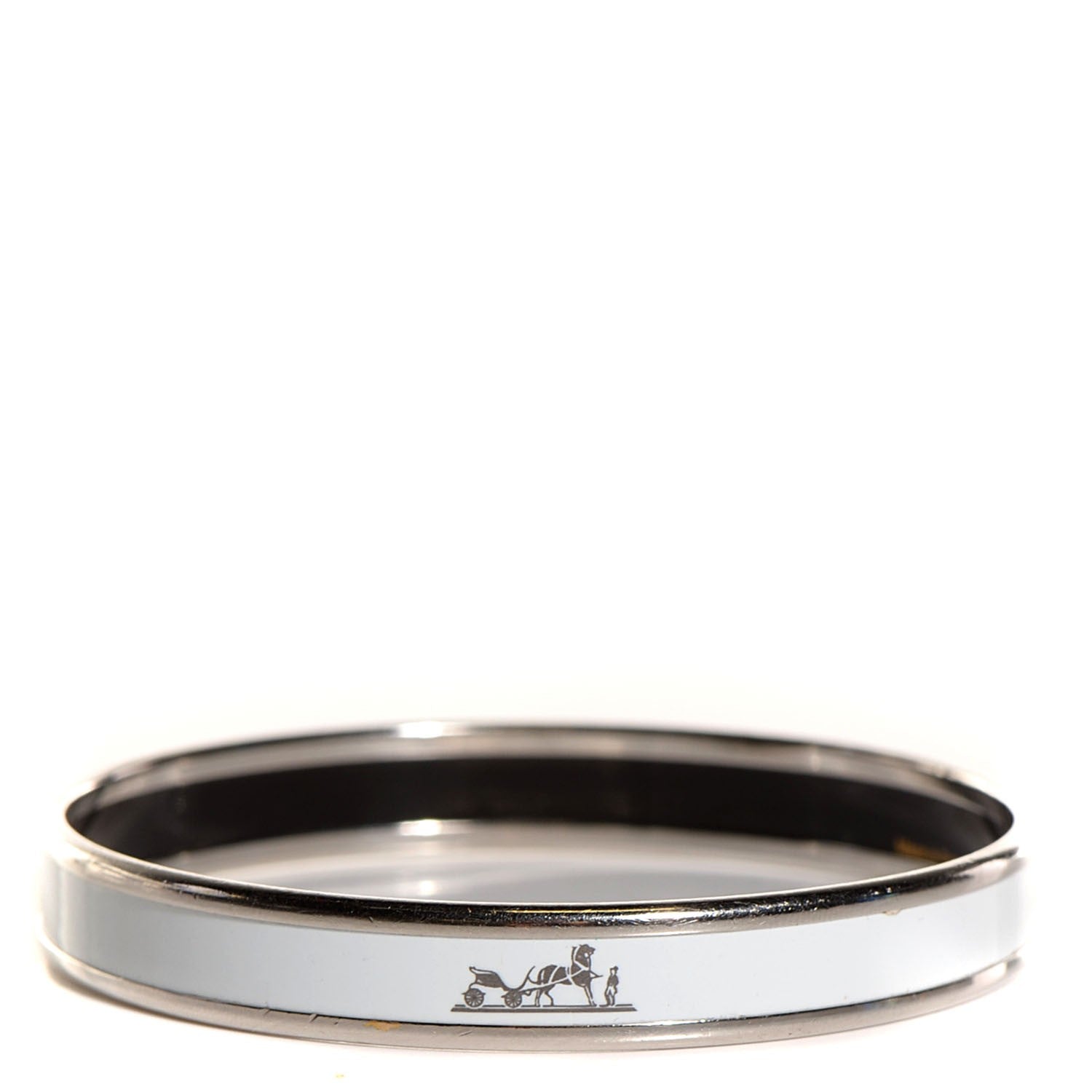 Hermes Enamel Printed Narrow Caleche Bracelet White 65 1 of 5