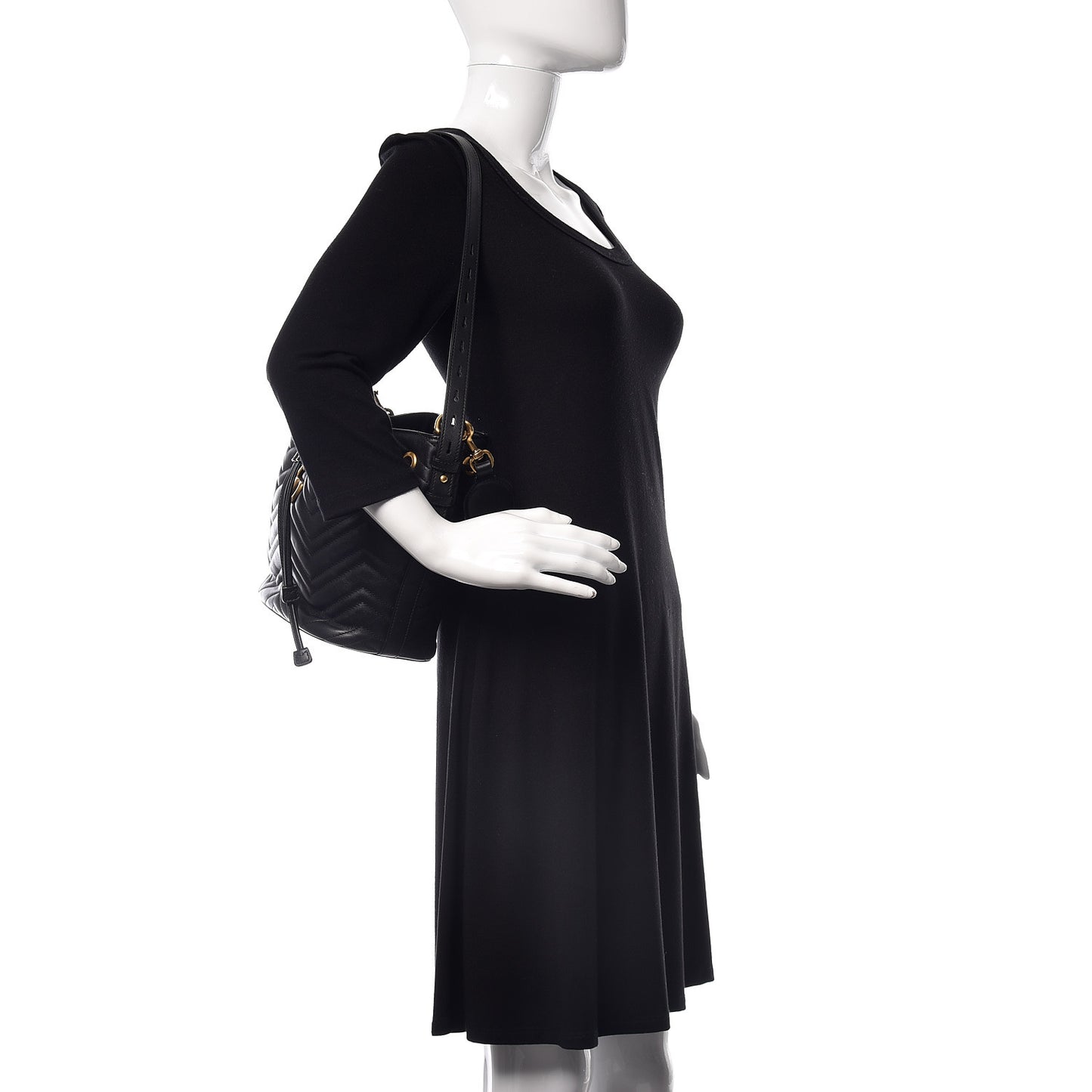 Calfskin Matelasse Sylvie Web GG Marmont Bucket Bag Black