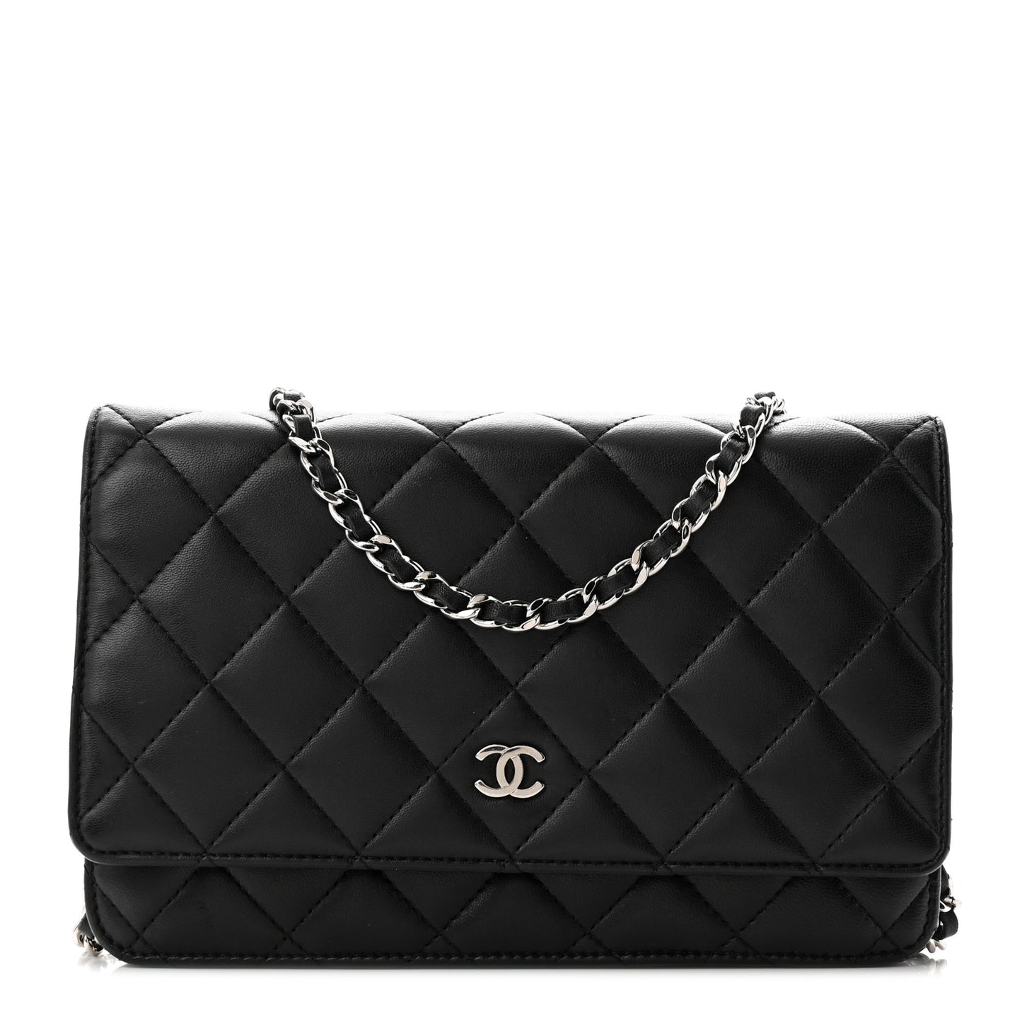 Lambskin Quilted Wallet On Chain WOC Black