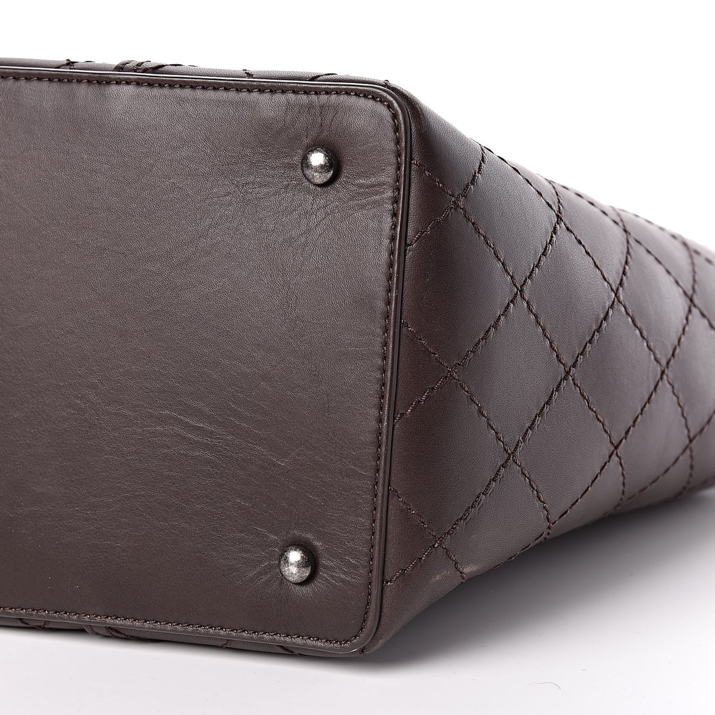 Calfskin Stitched CC Pocket Shopping Tote Dark Brown