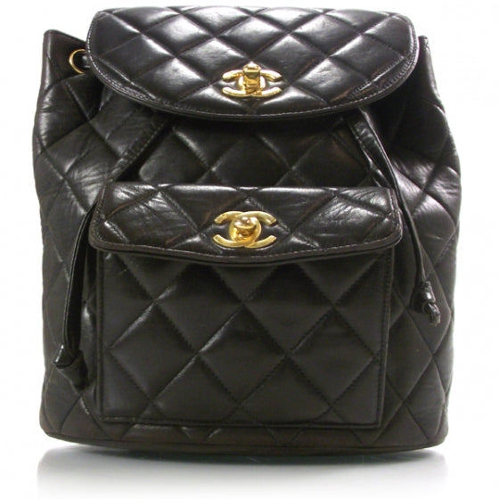 Lambskin Quilted Backpack Black
