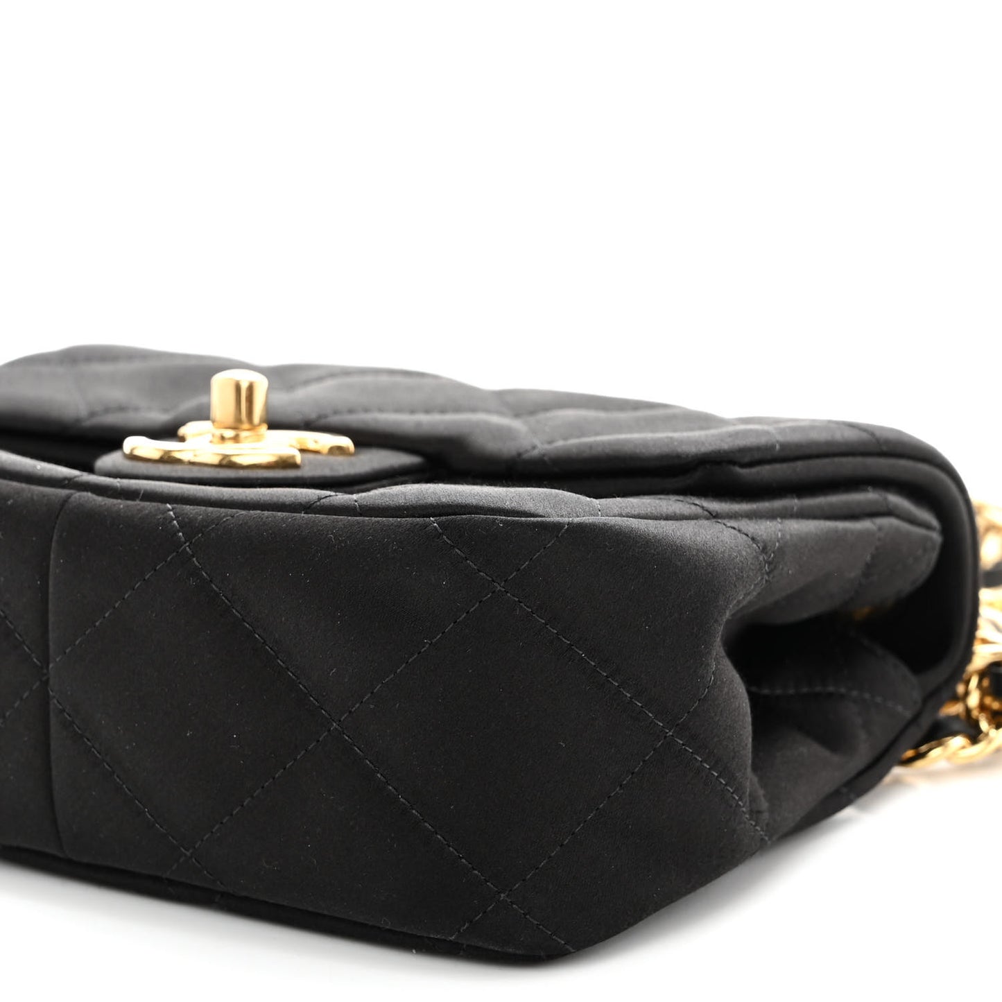Satin Quilted Mini Logo Flap With Handle Black
