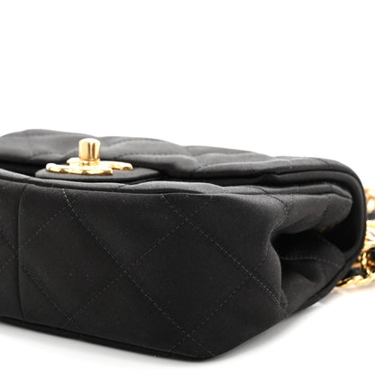 Chanel Satin Quilted Mini Logo Flap With Handle Black 10 of 10
