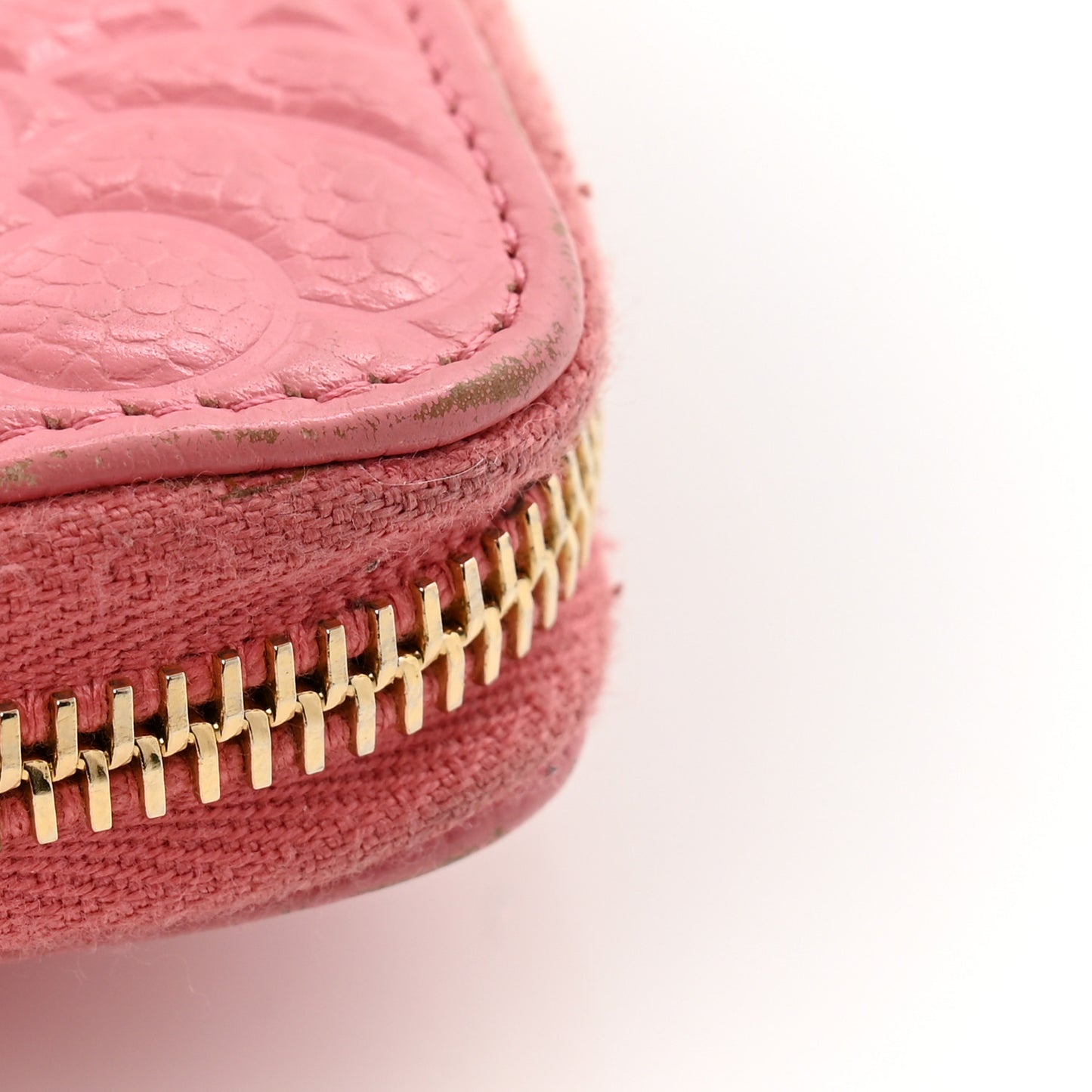 Caviar Camellia Embossed Zip Around Large Gusset Wallet Pink