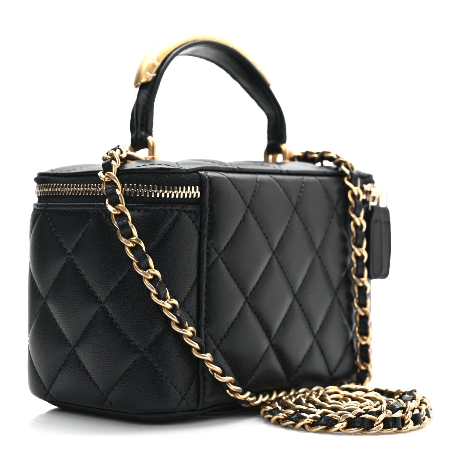 Chanel Lambskin Quilted Metal Small Top Handle Vanity Case With Chain Black 2 of 8