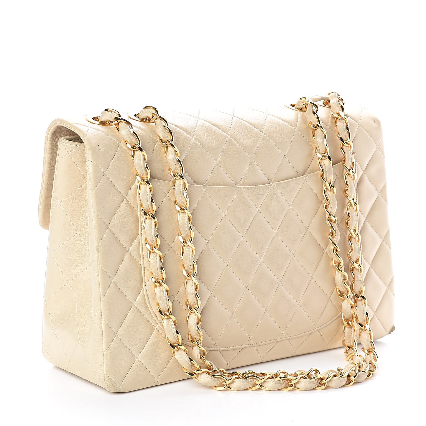 Lambskin Quilted XL Jumbo Single Flap Light Beige