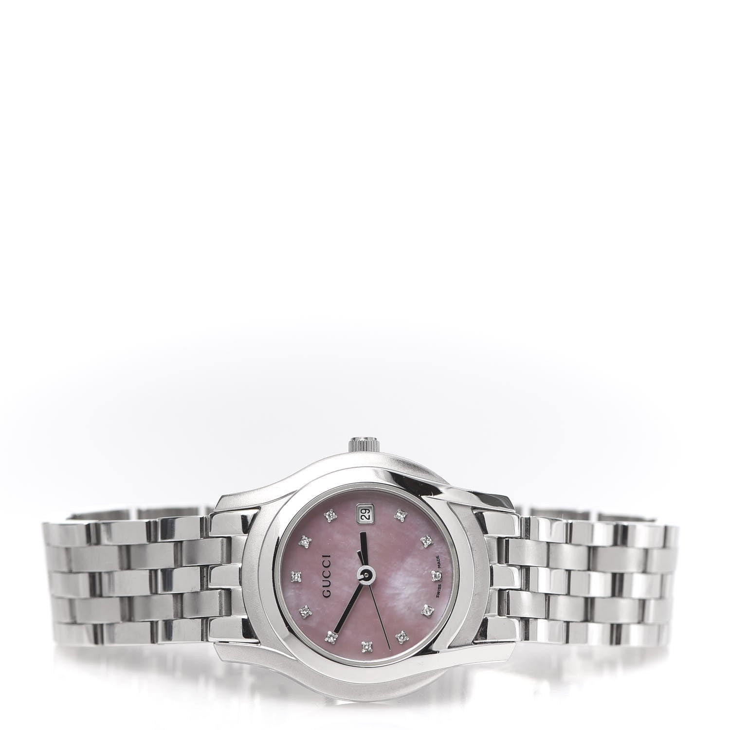 Gucci Stainless Steel Diamond Pink Mother of Pearl 27mm 5500L Quartz Watch 3 of 8