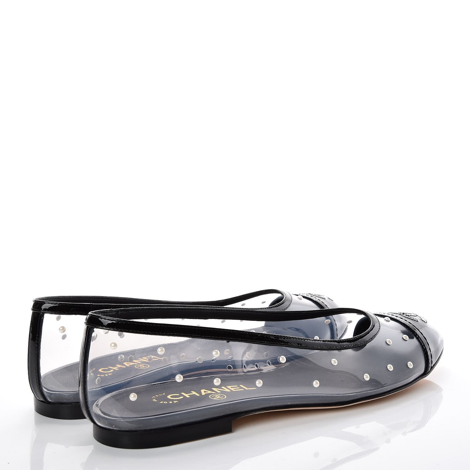 Chanel PVC Patent Calfskin Pearl Cap Toe Ballerina Flats 40 Transparent Black 4 of 7