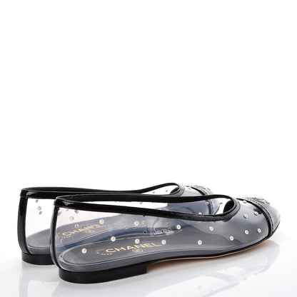 Chanel PVC Patent Calfskin Pearl Cap Toe Ballerina Flats 40 Transparent Black 4 of 7