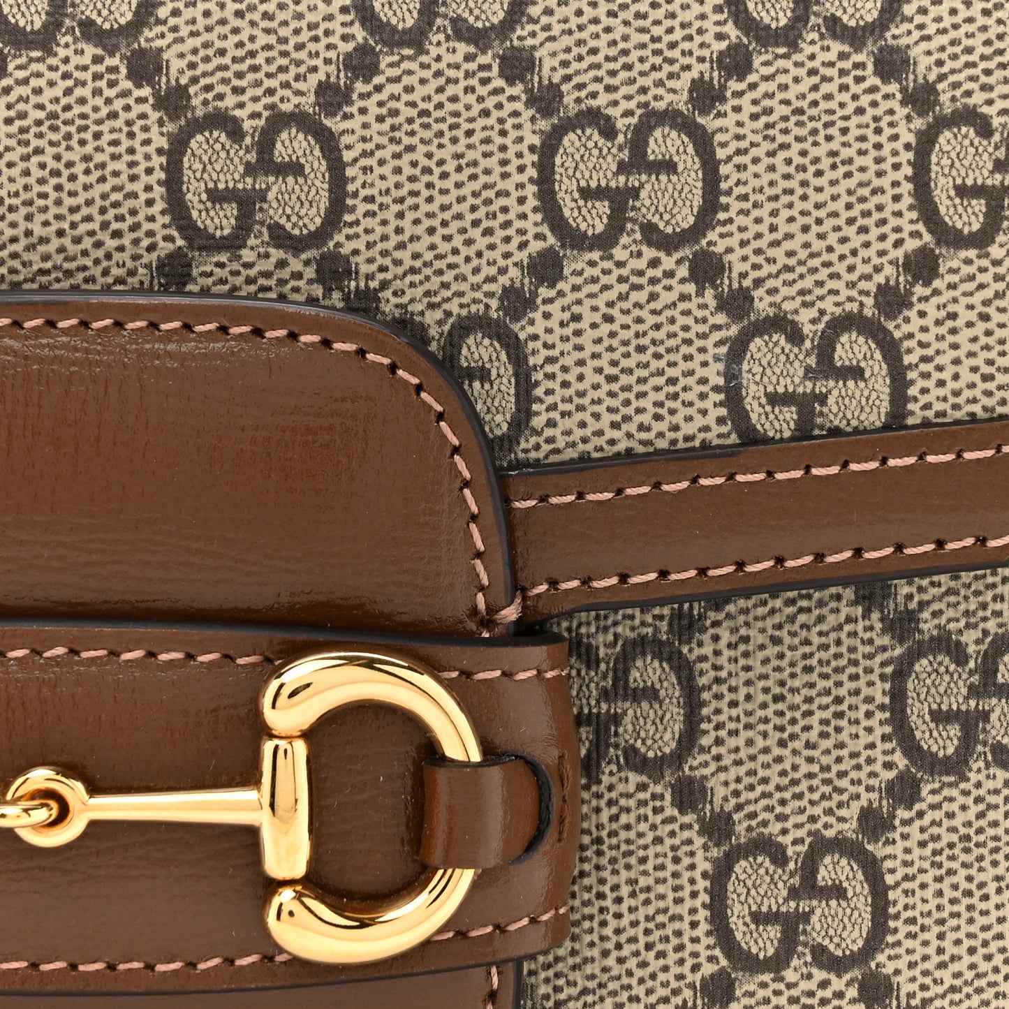 GG Supreme Monogram Web Mini Horsebit 1955 Shoulder Bag Beige Brown Sugar