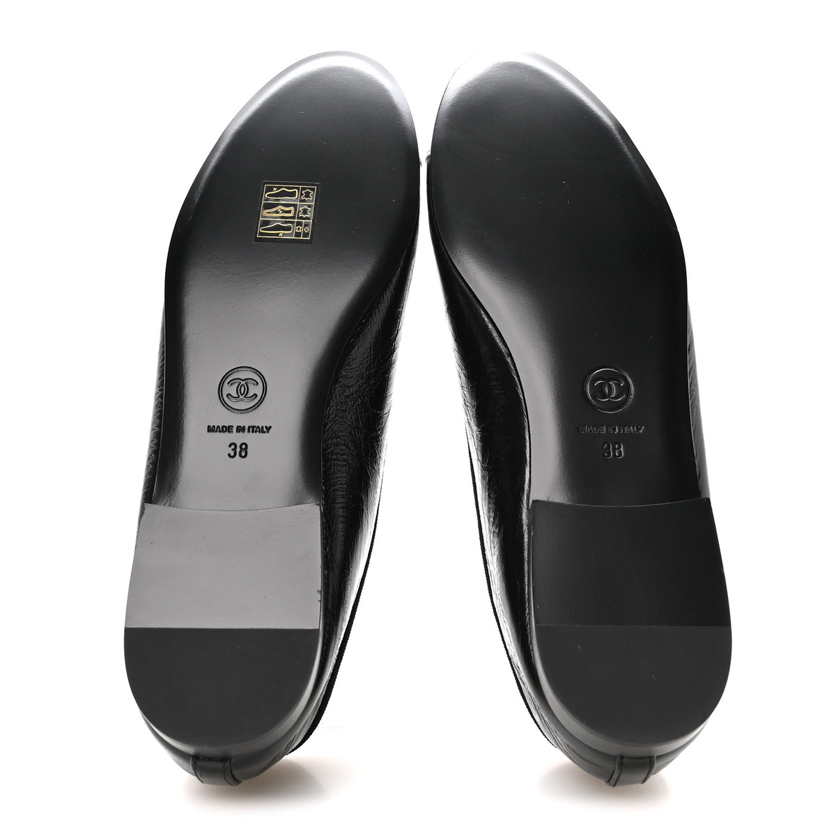 Crumpled Shiny Lambskin Cap Toe CC Ballerina Flats 38 Black White