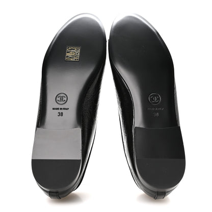 Chanel Crumpled Shiny Lambskin Cap Toe CC Ballerina Flats 38 Black White 6 of 9