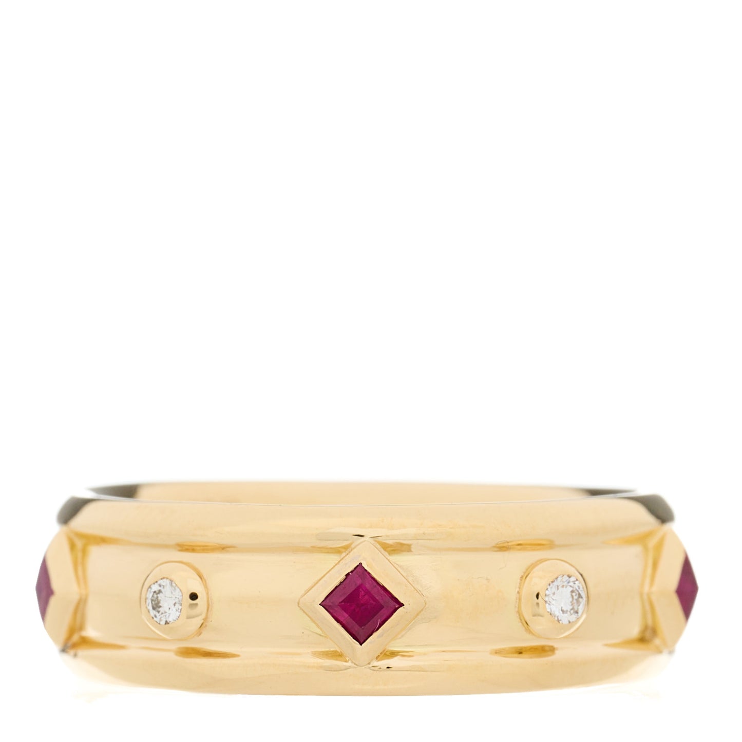 18K Yellow Gold Diamond Ruby Modern Renaissance Ring 54 7