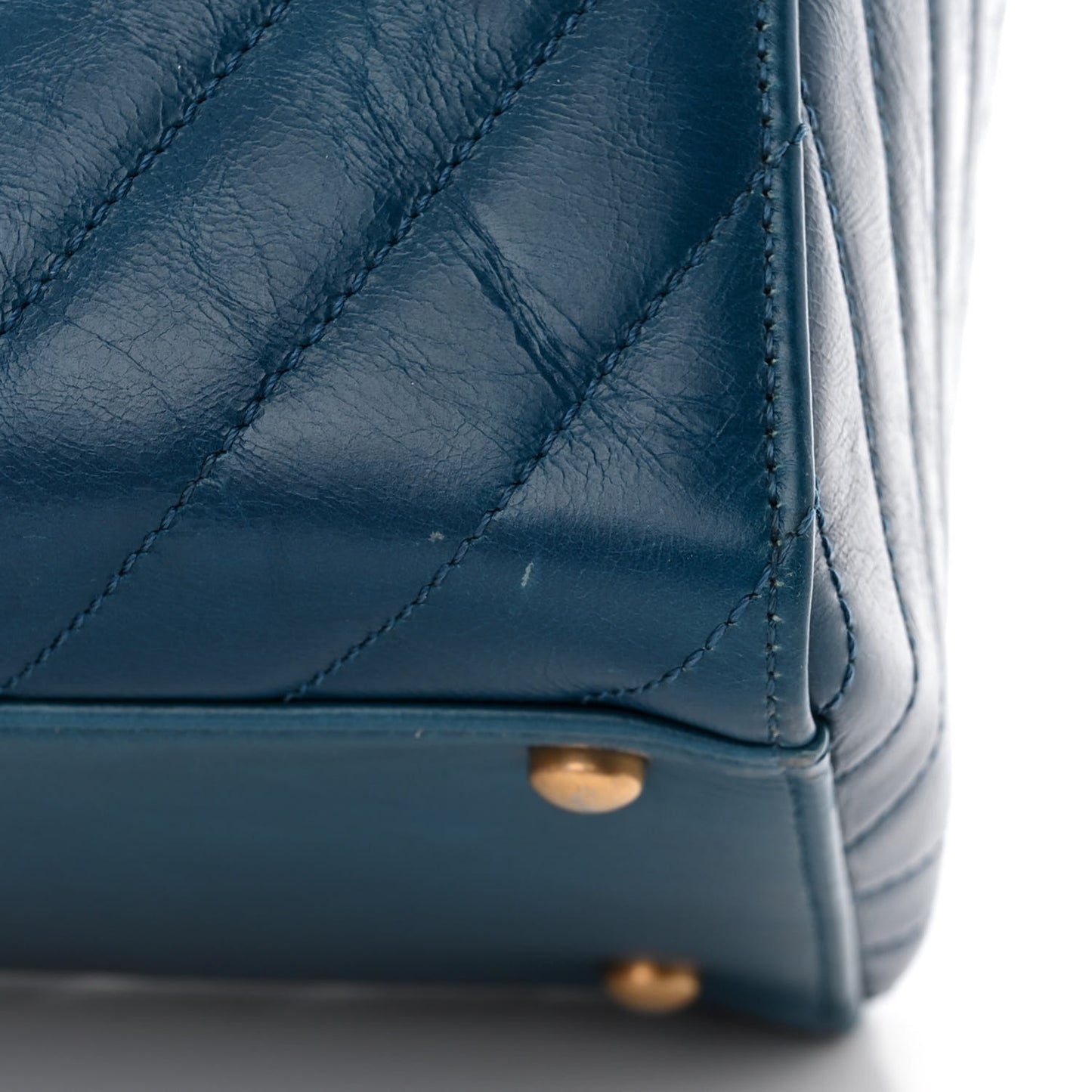 Aged Calfskin Chevron Large Coco Handle Shopping Tote Blue