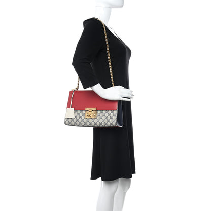 Gucci GG Supreme Monogram Calfskin Medium Padlock Shoulder Bag Beige Blue Hibiscus Red 2 of 11