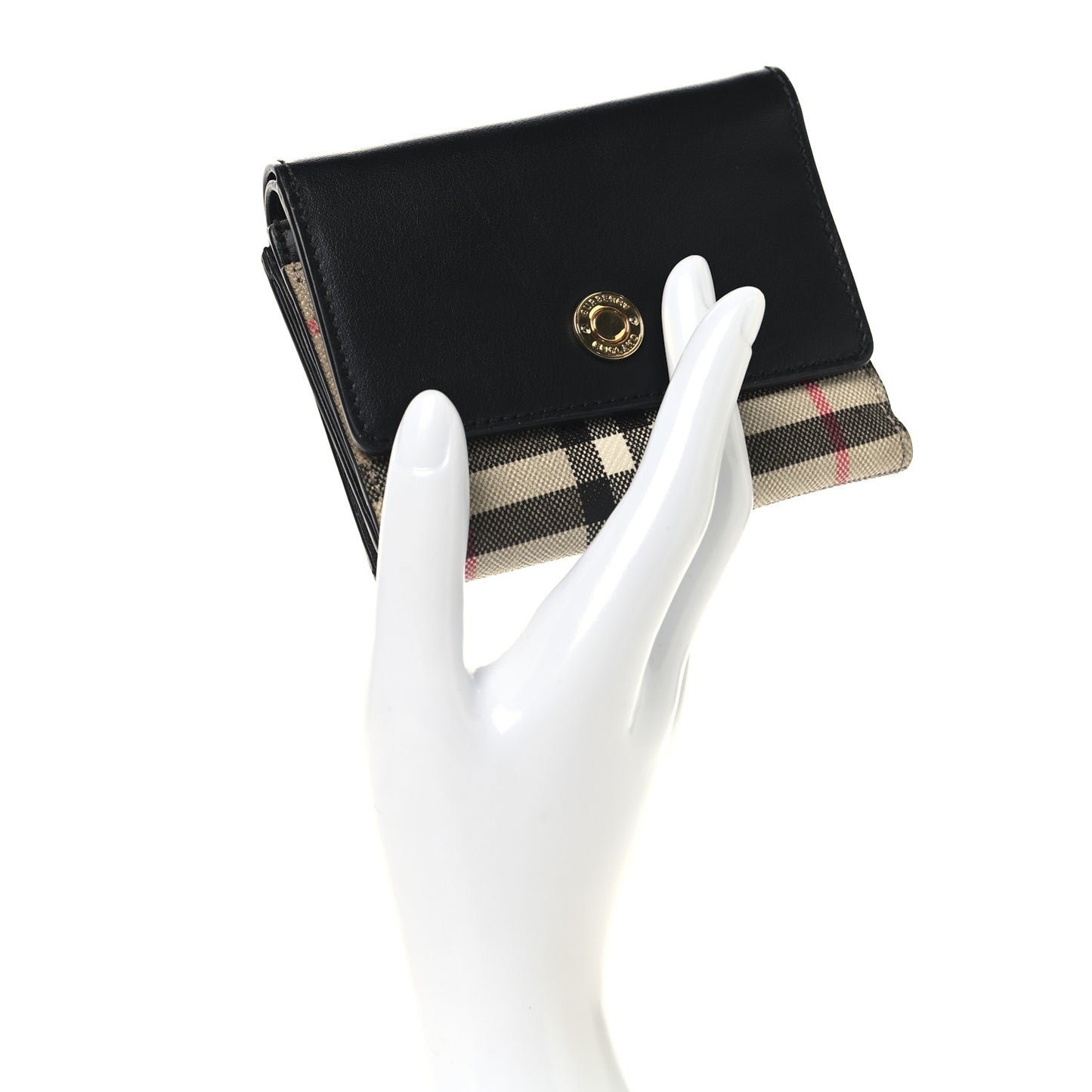Grainy Calfskin Vintage Check Small Folding Wallet Archive Beige Black