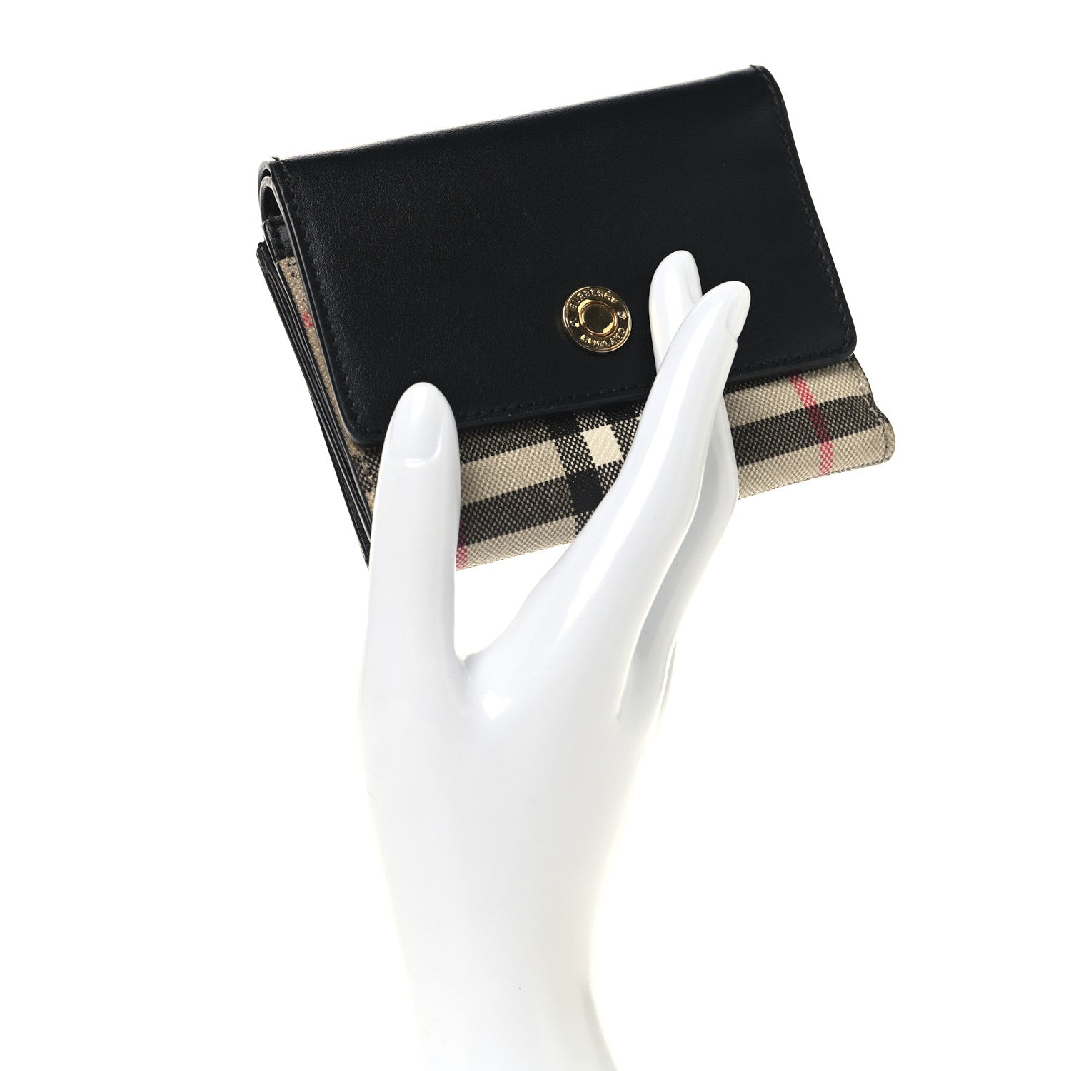 Burberry Grainy Calfskin Vintage Check Small Folding Wallet Archive Beige Black 2 of 7