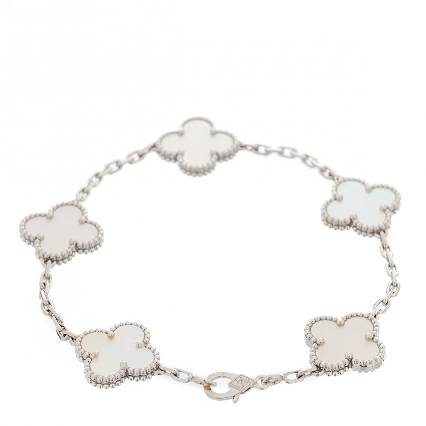 18K White Gold Mother of Pearl 5 Motifs Vintage Alhambra Bracelet