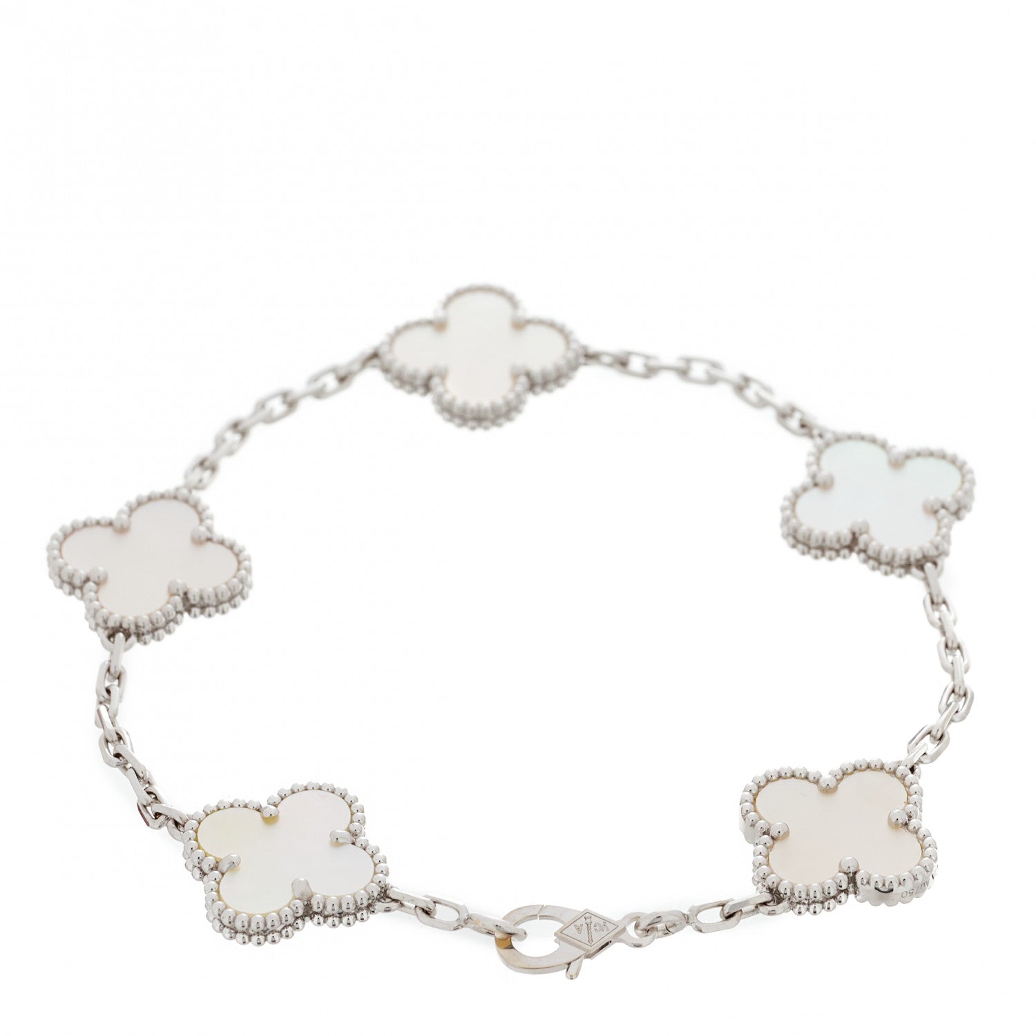 Van Cleef & Arpels 18K White Gold Mother of Pearl 5 Motifs Vintage Alhambra Bracelet 2 of 7