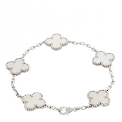 Van Cleef & Arpels 18K White Gold Mother of Pearl 5 Motifs Vintage Alhambra Bracelet 2 of 7