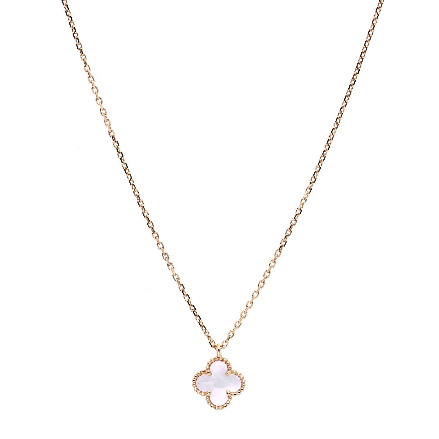 Van Cleef & Arpels 18K Yellow Gold Mother of Pearl Sweet Alhambra Pendant Necklace 1 of 9