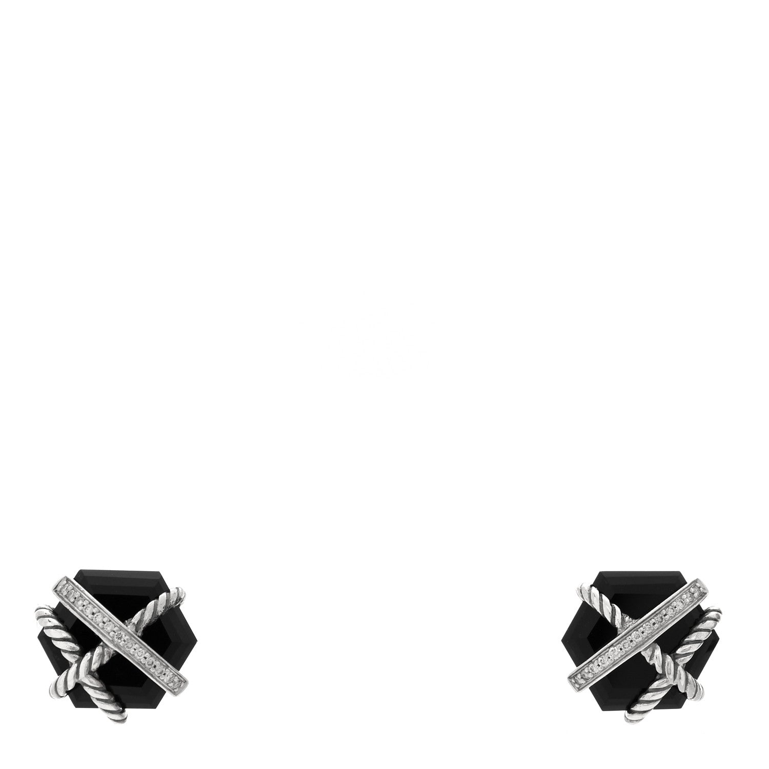 David Yurman Sterling Silver Diamond Black Onyx 11mm Cable Wrap Earrings 1 of 8