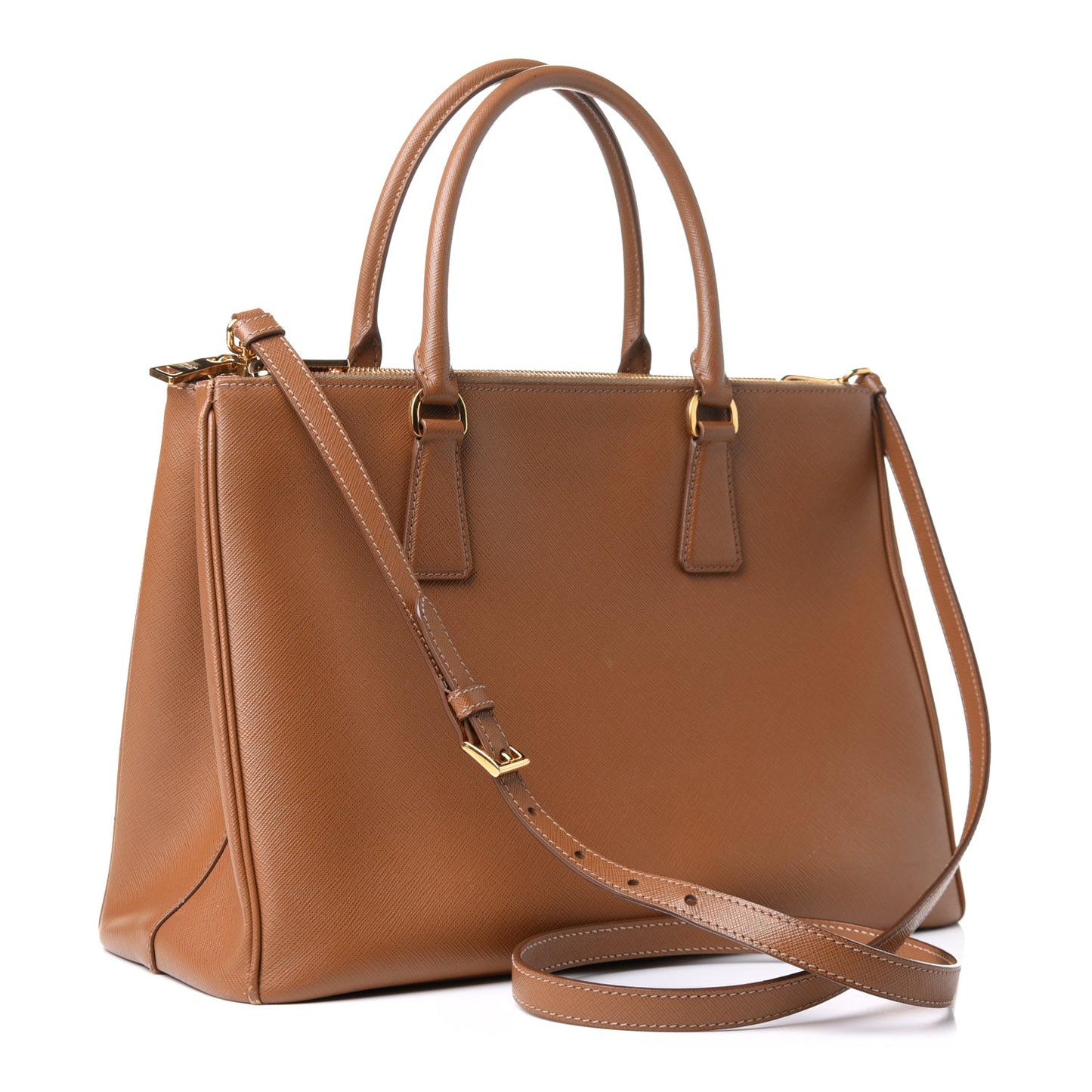 Saffiano Medium Galleria Double Zip Tote Caramel