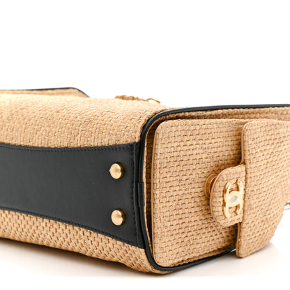 Chanel Braided Raffia Calfskin Quilted Mini Chanel 25 Handbag Beige Black 10 of 11