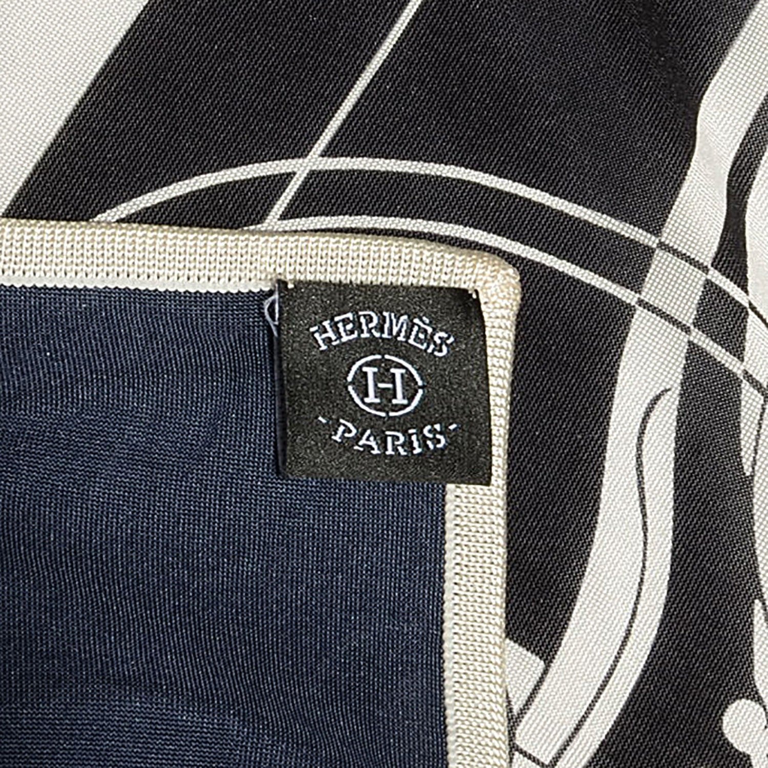 Hermes Silk Jersey Ex Libris Scarf 90 Navy Bleu 5 of 6