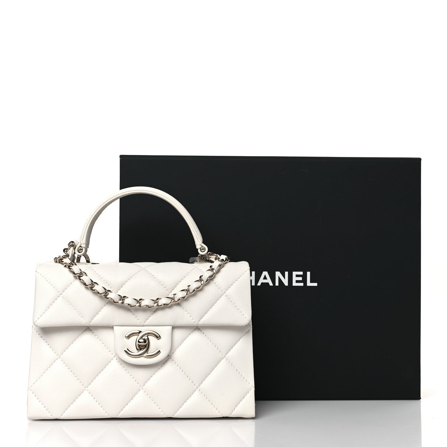 Caviar Quilted Mini Retro Twist Top Handle Flap White
