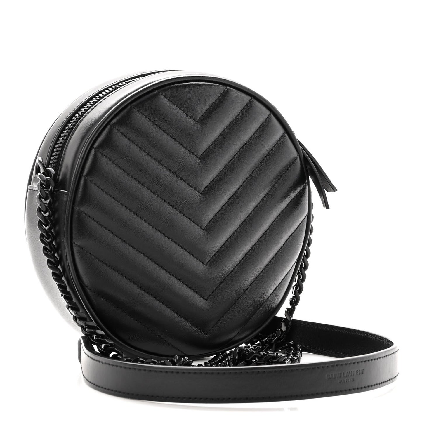 Calfskin Matelasse Chevron Round Vinyle Camera Bag Black