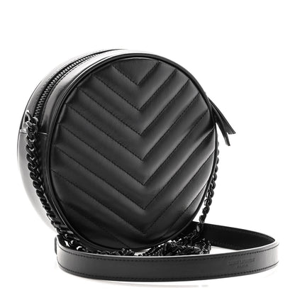 Saint Laurent Calfskin Matelasse Chevron Round Vinyle Camera Bag Black 3 of 9