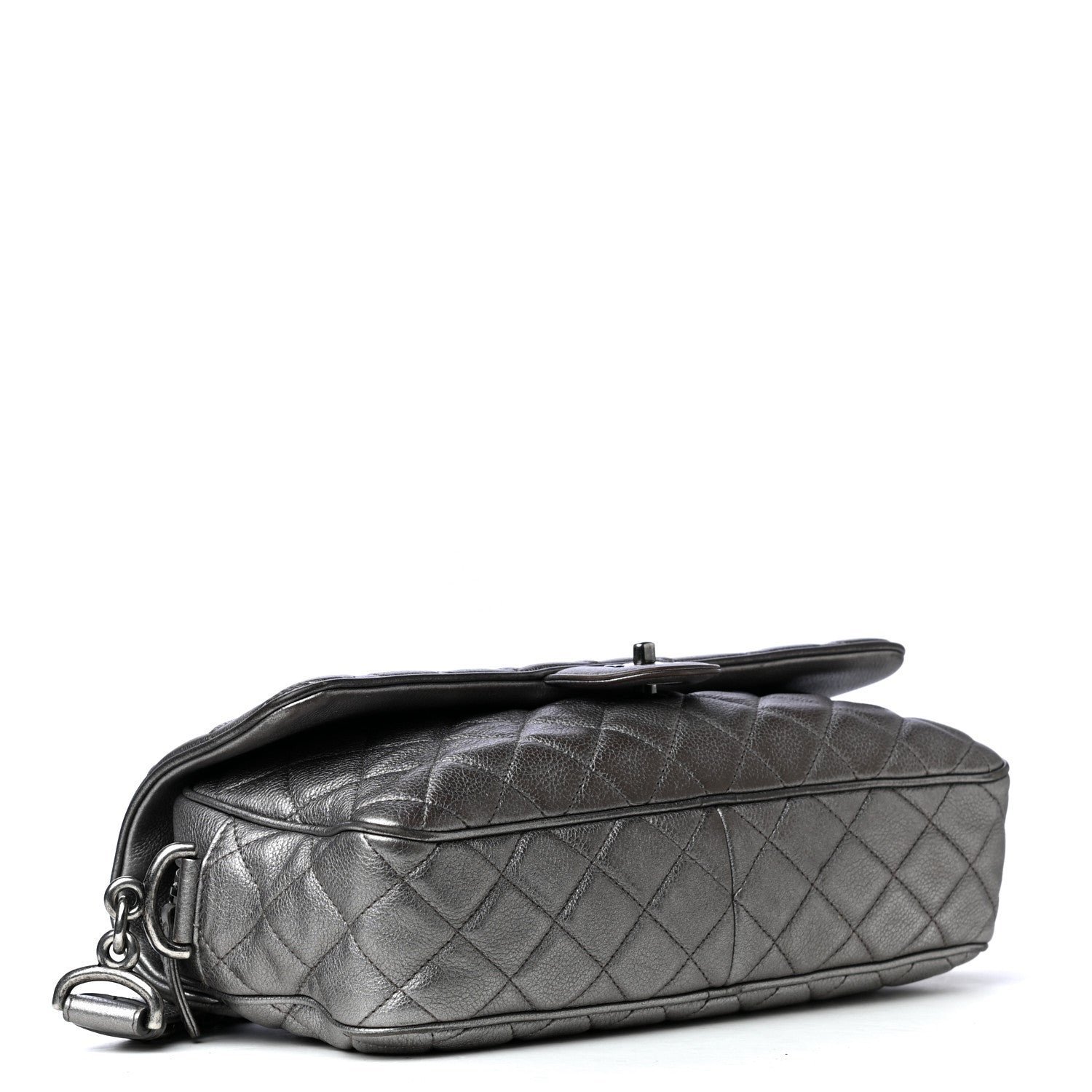 Chanel Metallic Calfskin Quilted Jumbo Chain Detail Flap Silver 6 of 14