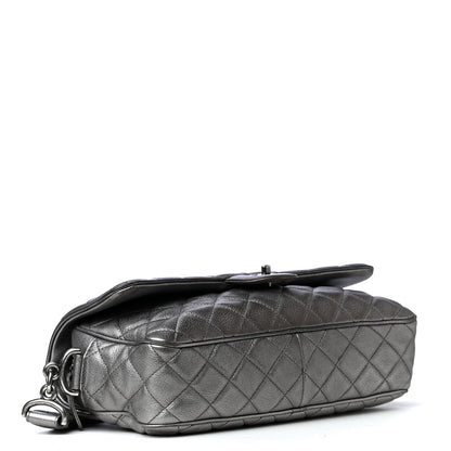 Chanel Metallic Calfskin Quilted Jumbo Chain Detail Flap Silver 6 of 14