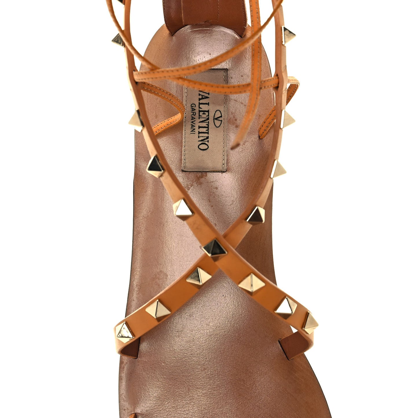 Calfskin Rockstud Gladiator Flat Sandals 40 Mandarin Sorbet