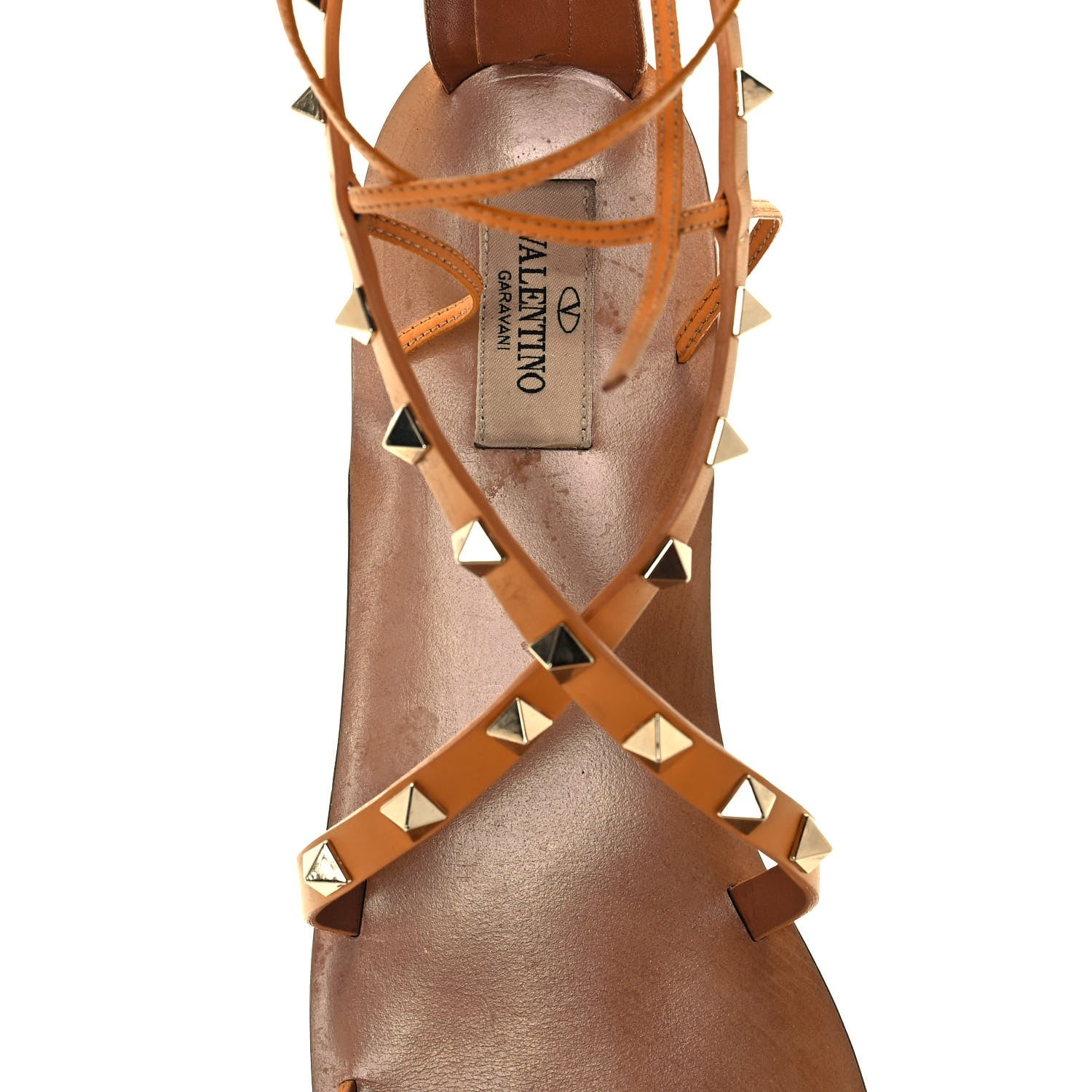 Valentino Garavani Calfskin Rockstud Gladiator Flat Sandals 40 Mandarin Sorbet 7 of 7