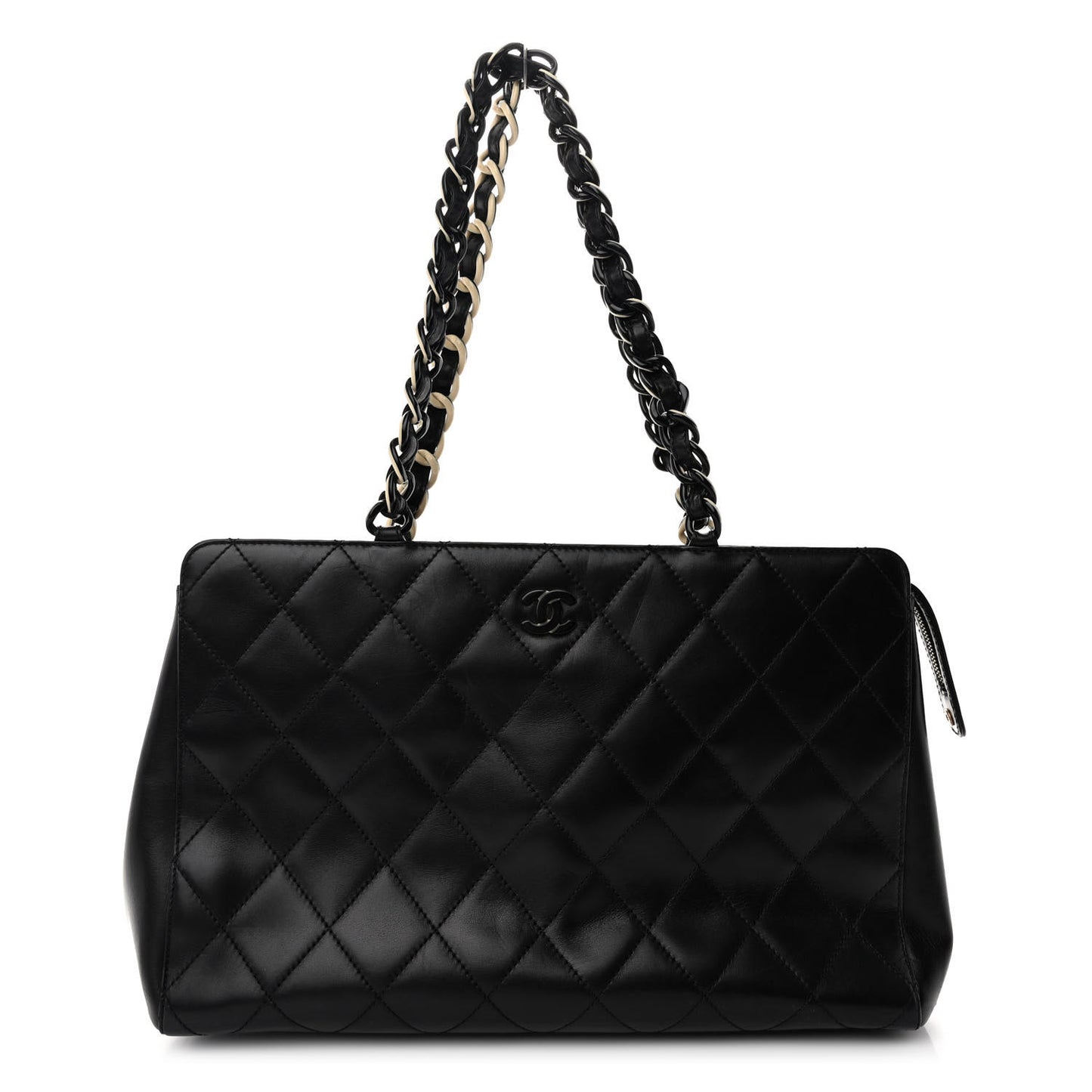 Lambskin Bekko Chain Large Shoulder Bag Black