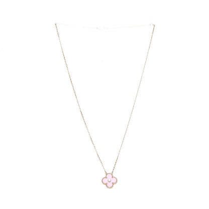 Van Cleef & Arpels 18K Rose Gold Diamond Pink Porcelain Vintage Alhambra Pendant Necklace 3 of 8