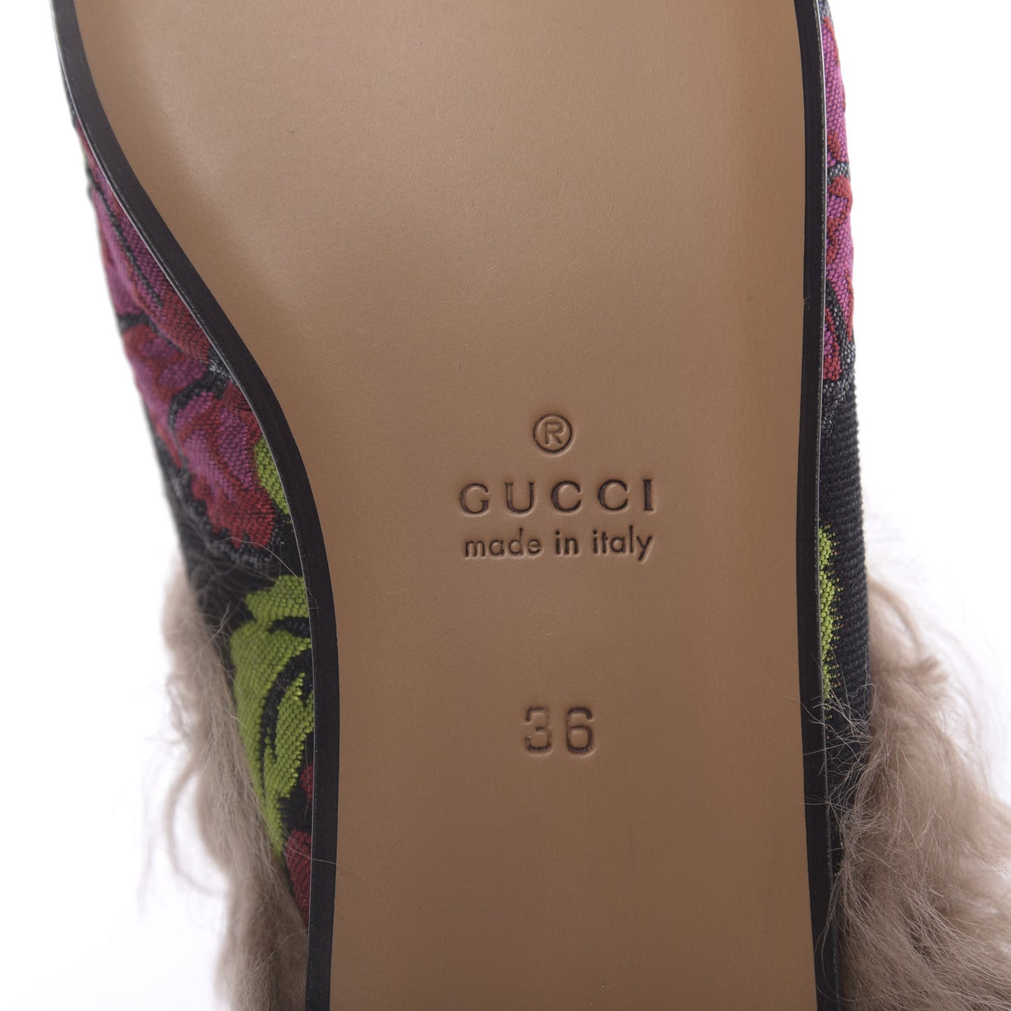 Brocade Fur Floral Womens Princetown Slippers 36 Black Anthracite