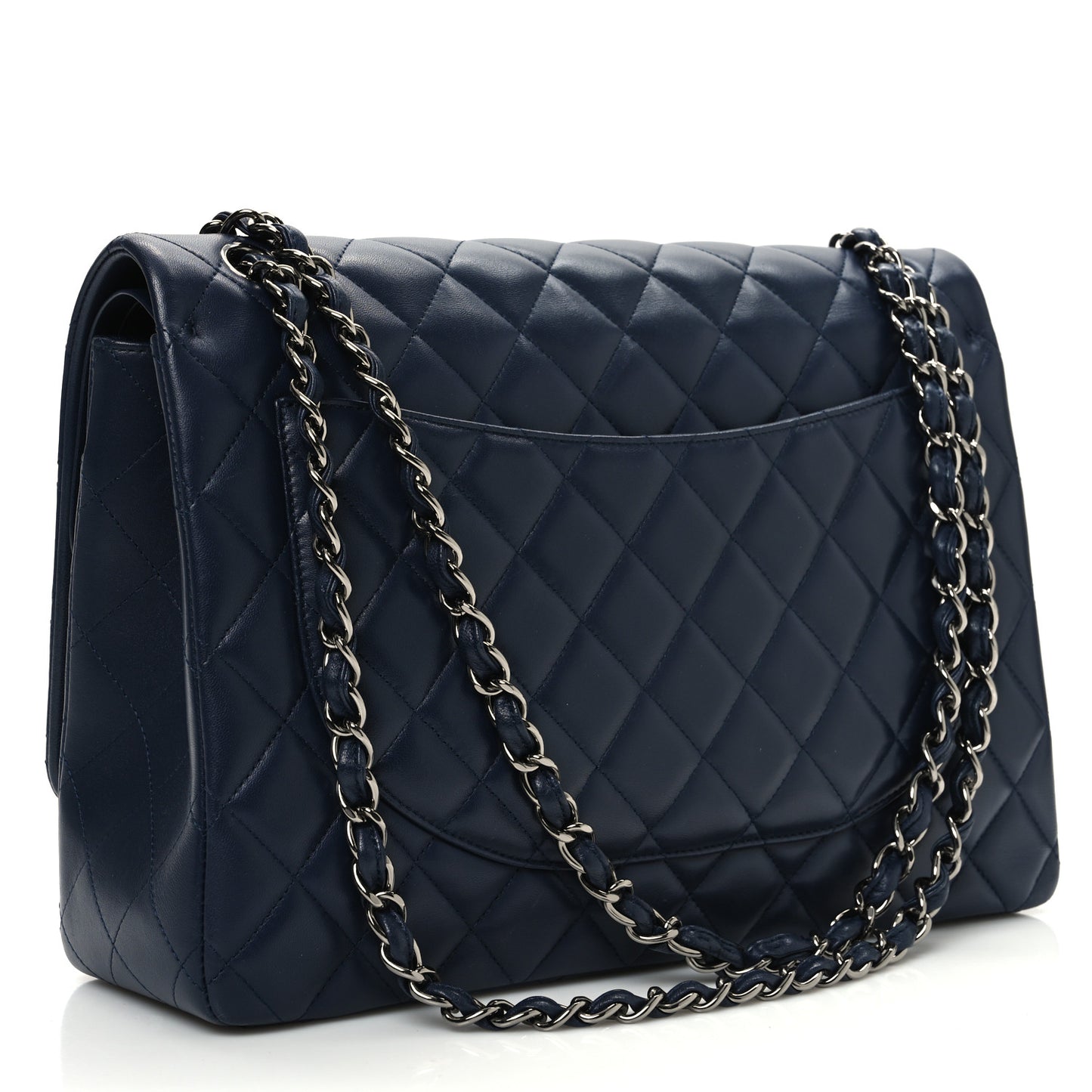 Lambskin Quilted Maxi Double Flap Dark Blue