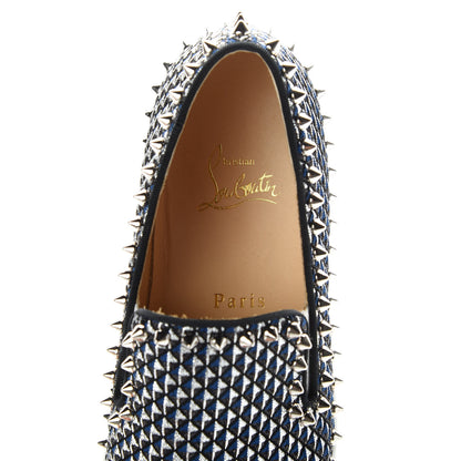 Christian Louboutin Glitter Pyramide Womens Pik Boat Flats 38.5 Navy Silver 8 of 9