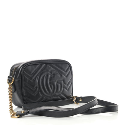 Gucci Calfskin Matelasse Mini GG Marmont Chain Shoulder Bag Black 2 of 4