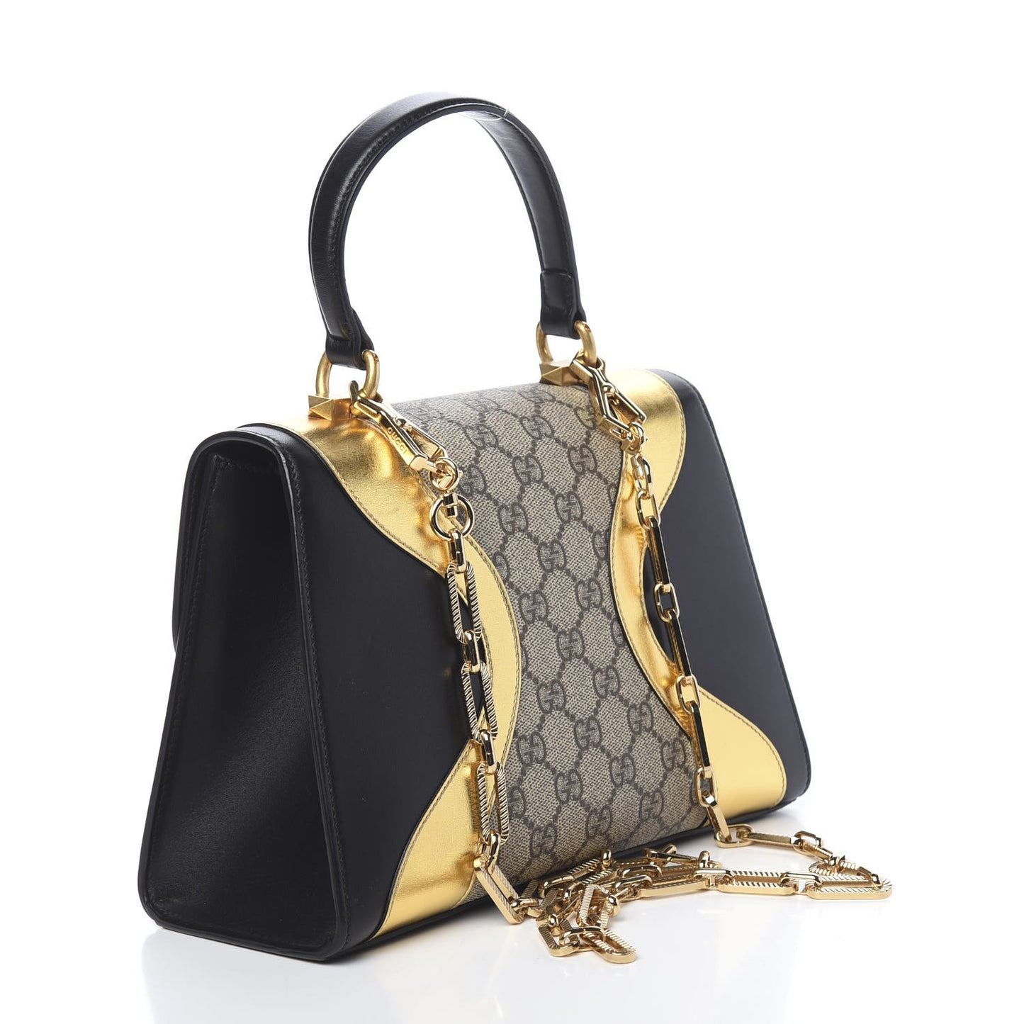 GG Supreme Monogram Small Osiride Top Handle Bag Black Gold