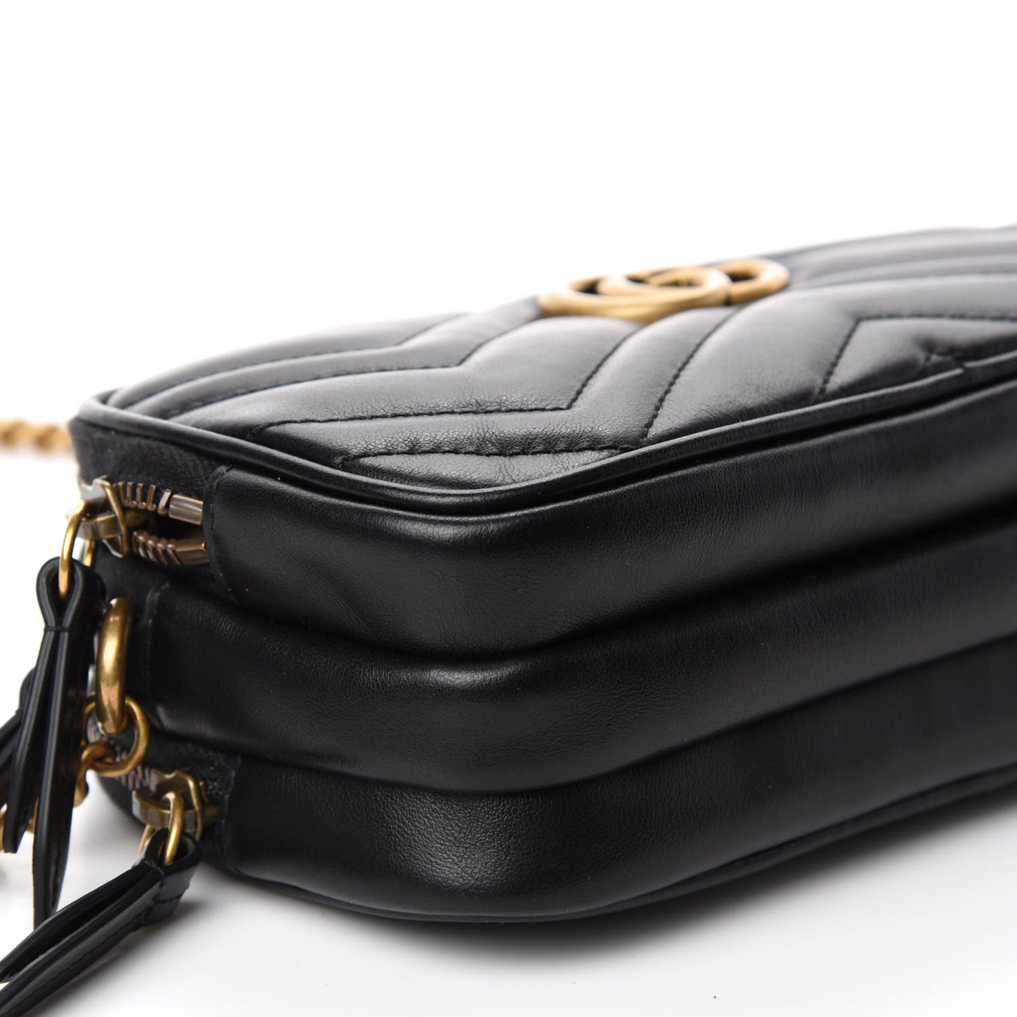 Calfskin Matelasse Mini GG Marmont Chain Crossbody Bag Black