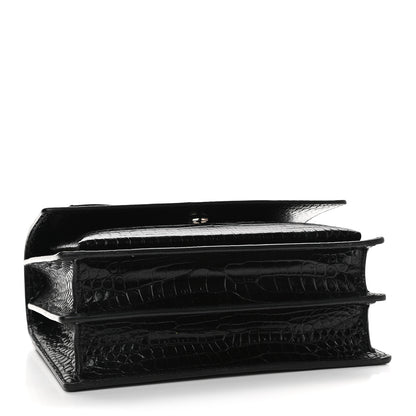 Saint Laurent Calfskin Crocodile Embossed Medium Monogram Sunset Black 4 of 8