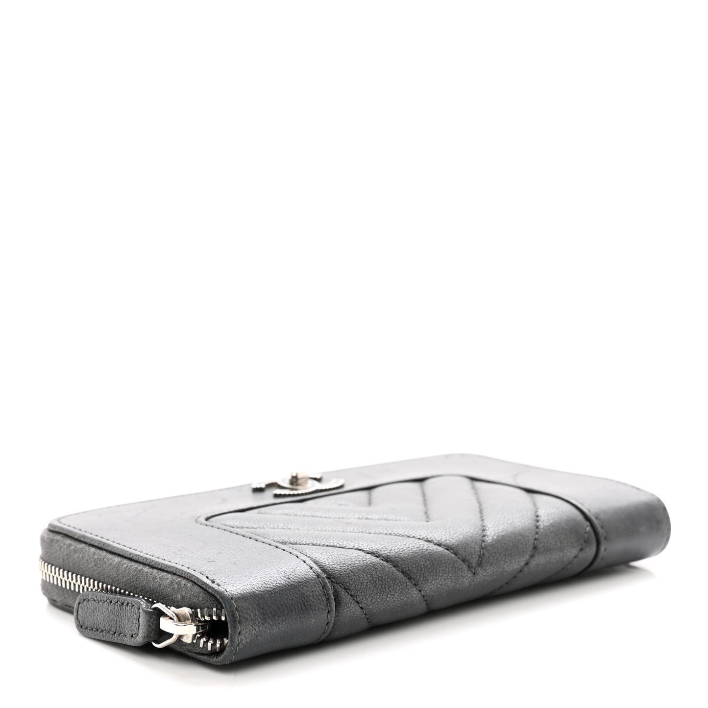 Sheepskin Chevron Quilted Mademoiselle Vintage Zip Around Wallet Grey