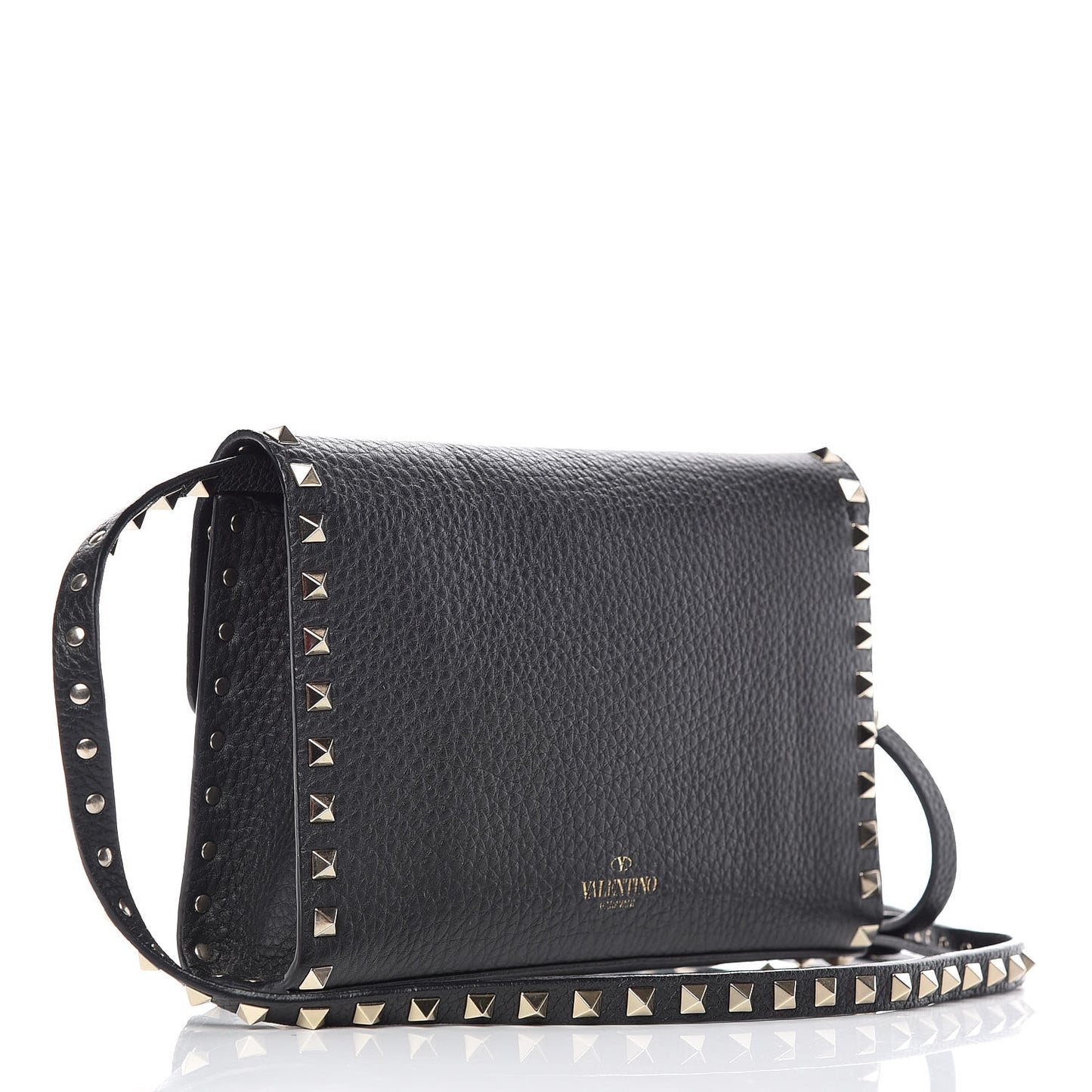 Pebbled Calfskin Medium Rockstud Flip Lock Crossbody Bag Black