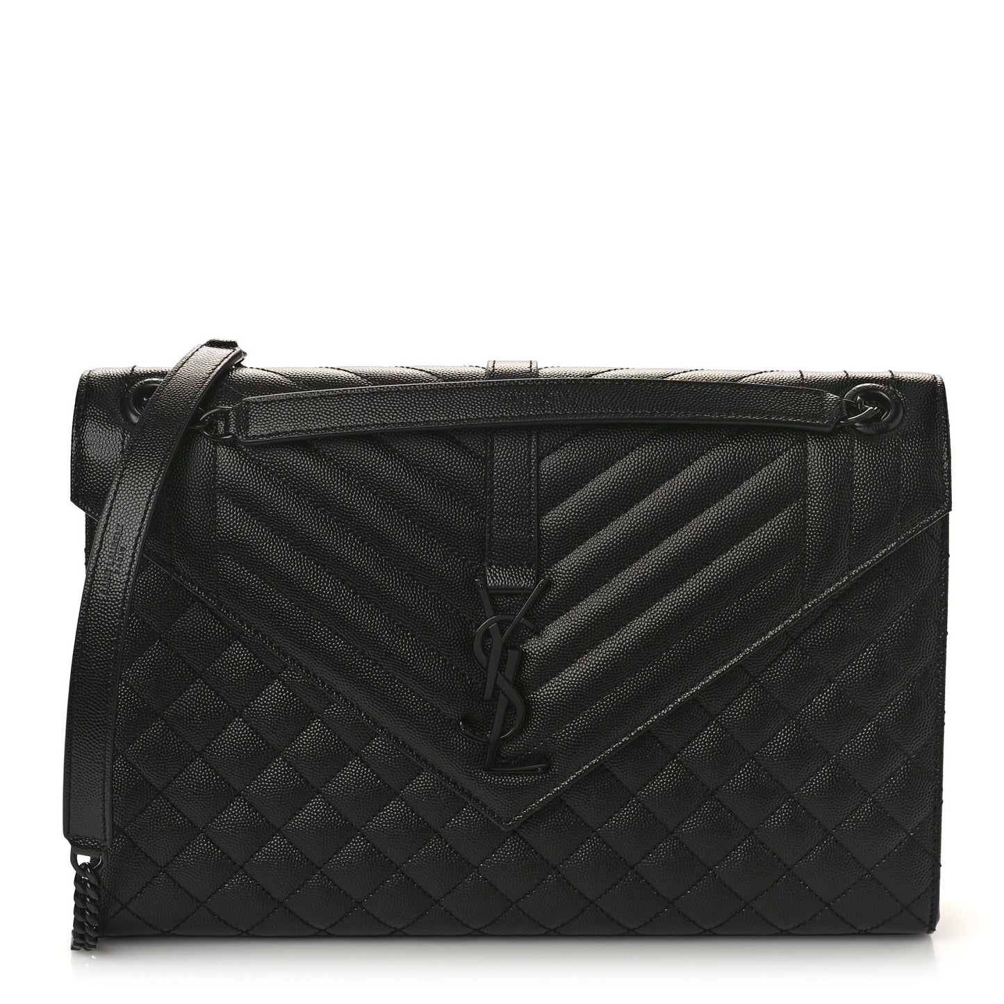 Grain De Poudre Textured Mixed Matelasse Large Triquilt Monogram Monochrome Satchel Black